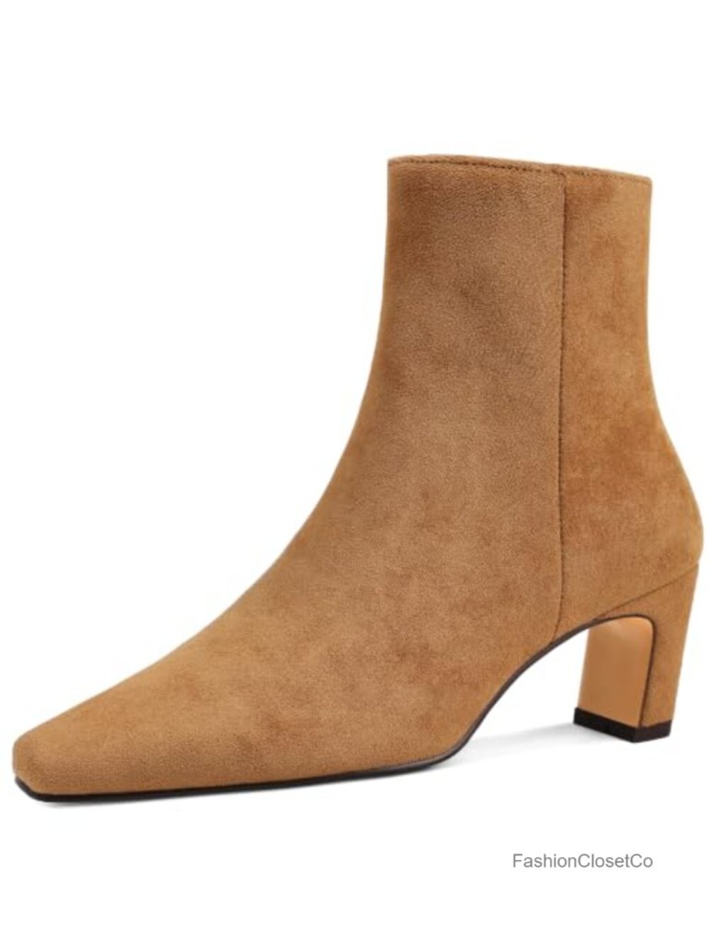 Women's Chunky Low Heel Square Toe Ankle Booties with Side Zipper